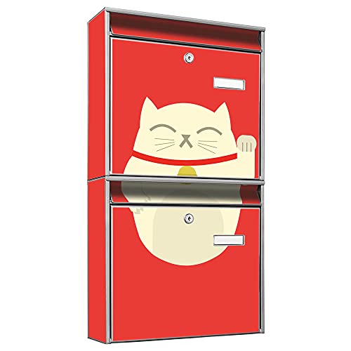 banjado® Briefkastenanlage 2 Fach 36x64x10cm mit Motiv/Briefkasten groß mit Namensschild/Postkasten A4 Einwurf inkl. Montagematerial & je 2 Schlüsseln/Briefkasten ohne Zeitungsfach