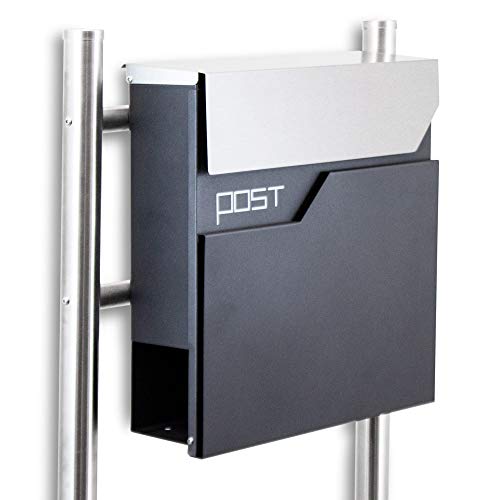BITUXX® Design Standbriefkasten 16771 Briefkasten Briefkastenanlage Freistehender Postkasten mit Zeitungsfach Anthrazit Graphit Edelstahl
