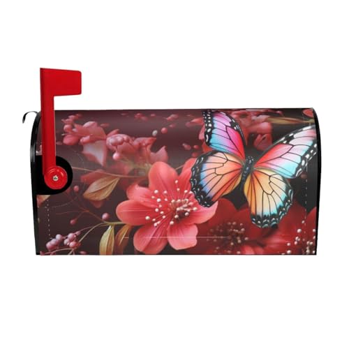 Willkommensbriefkasten-Ab deckung, rote Blume und Schmetterling, magnetische Briefkasten-Abdeckung, dekorative Urlaubs-Briefkasten-Abdec kung, für Zuhause, Outdoor, Garten, dekorativ