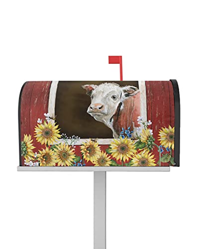 Mailbox Covers Magnetische Standardgröße Bauernhof Scheune Kuh mit Sonnenblume wasserdichte Briefkasten Wrap Post Briefkasten Abdeckung für Garten Hof Outdoor Dekorationen 53,3 x 45,7 cm