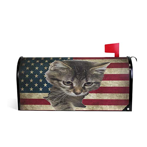 Linomo Magnetbriefkastenabdeckun g, Vintage-amerikanische Flagge, süße Katze, Briefkasten, Briefkasten, Abdeckung für Zuhause, Garten, Hof, Außendekoration, für Übergröße 63,5 x 53,3 cm