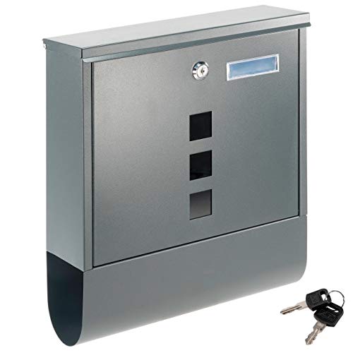 Briefkasten ROY mit Zeitungsfach Anthrazit Stahl pulverbeschichtet 2 Schlüssel Namensschild Sichtfenster Postkasten 30x33,5x8,5 cm Wandbriefkasten