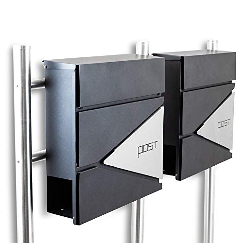 BITUXX® Design Doppel Standbriefkasten 16779 Briefkasten Briefkastenanlage Freistehender Postkasten mit Zeitungsfach Anthrazit Graphit Edelstahl