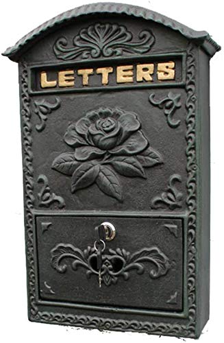 Awningcranks Briefkasten Freistehend Mailbox Wand befestigte Eisen-Kunst-große abschließbare Wetter Post Box Anthrazit Blumenmuster Letterbox 1110