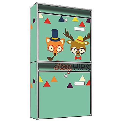 banjado® Briefkastenanlage 2 Fach 36x64x10cm mit Motiv/Briefkasten groß mit Namensschild/Postkasten A4 Einwurf inkl. Montagematerial & je 2 Schlüsseln/Briefkasten ohne Zeitungsfach