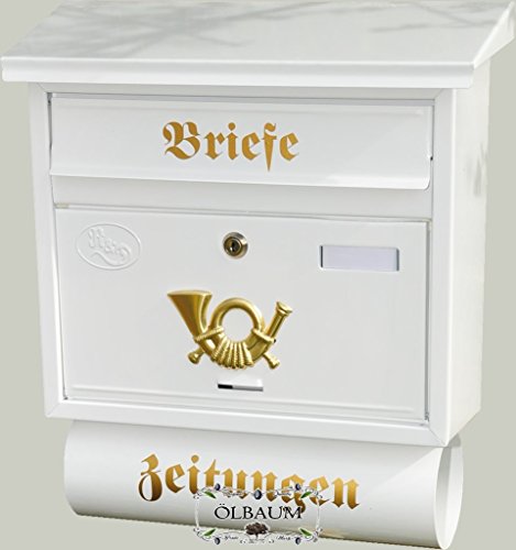 BTV NEU Toller Briefkasten XXL, verzinkt mit Rostschutz FG/w groß in Edelweiss weiß schneeweiss Zeitungen Post antik Mailbox Schild