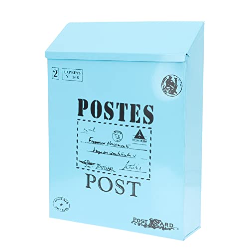 ZQDWMND Schlüsselsafe, Vintage, abschließbarer, Wandbriefkasten, Eisen, Mini, for Kindergeburtstag, Blau, französisches Dekor/882