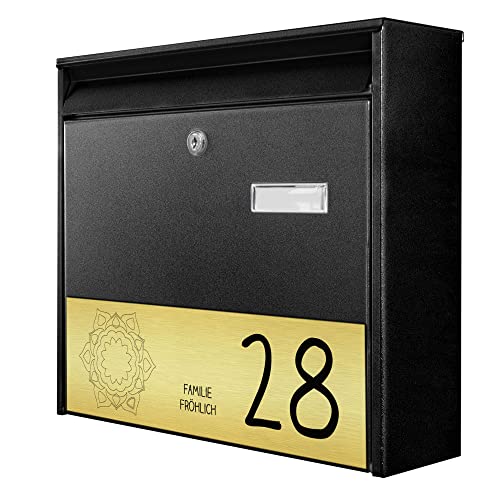banjado® Burg-Wächter® Briefkasten schwarz mit graviertem Namen/personalisierter Briefkasten 32x36x10cm / Postkasten/Briefkasten ohne Zeitungsfach/Briefkasten mit Namensschild