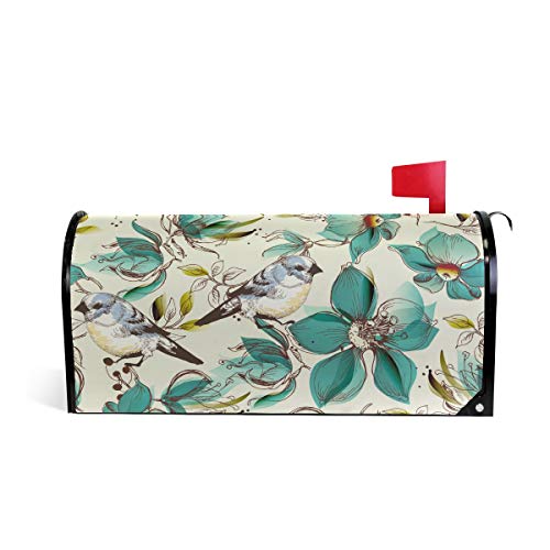 Linomo Magnetischer Briefkasten-Überzug, niedliches Vogel-Blumen-Design, Briefkasten-Abdeckung, für Zuhause, Garten, Hof, Außendekoration, für übergroße Größe 63,5 x 53,3 cm