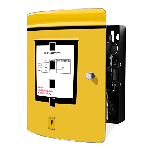 banjado® Design Schlüsselkasten aus Edelstahl Motiv Briefkasten Gelb für 10 Schlüssel - Schlüsselschrank zur Schlüssel Aufbewahrung 24 x 21,5 x 7cm groß mit praktischem Magnetverschluss