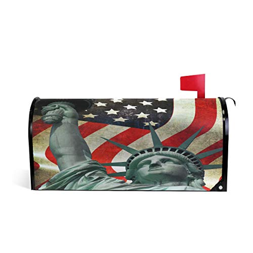 Linomo Magnetbriefkasten-Abdecku ng mit amerikanischer Flagge Freiheitsstatue Briefkasten-Umschlag für Haus Garten Hof, Außendekoration für übergroße Größe 63,5 x 53,3 cm