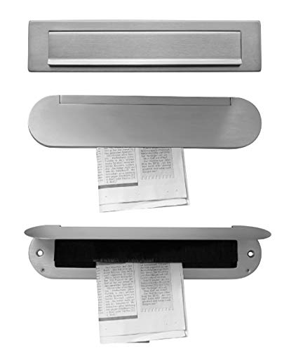 Briefeinwurf mit Innenklappe-Mit Bürste-Edelstahl-340x80 mm-Briefeinwurf-Briefklap pe-Briefschlitz (340 x 77 mm Briefeinwurf Edelstahl matt gebürstet-Innenklappe Mess. Mattchrom)
