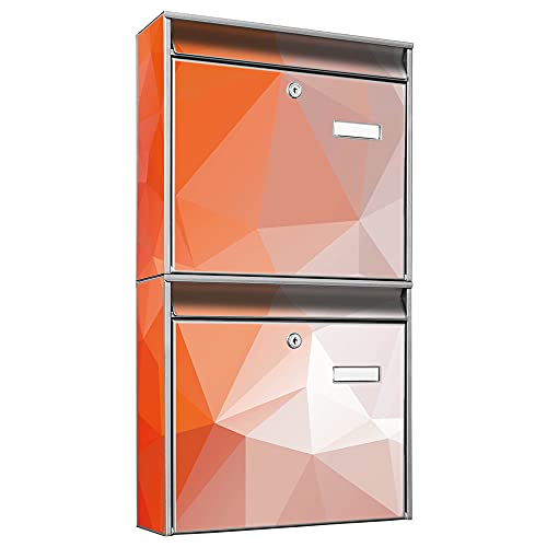 banjado® Briefkastenanlage 2 Fach 36x64x10cm mit Motiv/Briefkasten groß mit Namensschild/Postkasten A4 Einwurf inkl. Montagematerial & je 2 Schlüsseln/Briefkasten ohne Zeitungsfach