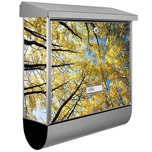 banjado® Burgwächter Briefkasten Edelstahl 38x39x12cm mit Motiv Wipfel/Briefkasten Edelstahl ohne Zeitungsfach/Briefkasten grau/Postkasten inkl. Montagematerial & 2 Schlüsseln
