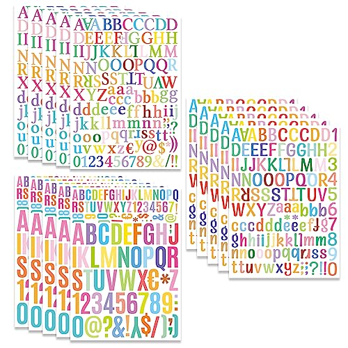 Buchstaben Aufkleber, 15 Blätter Bunt Klebebuchstaben Selbstklebende Buchstaben Nummern Sticker Kit für Schild Geschäft Adressnummer