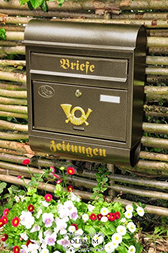 BTV Großer Briefkasten XXL, verzinkt mit Rostschutz Runddach R/m edel Messing Gold goldfarben Zeitungsfach Zeitungsrolle Postkasten