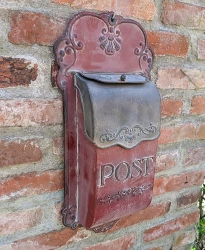 POSTKASTEN ROT BRIEFKASTEN ANTIK Stil Metall VIKTORIANISCH 51cm HOCH Vintage