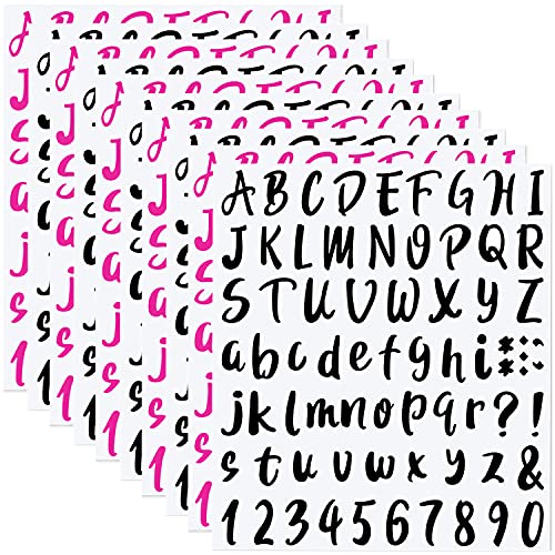 GIAK Buchstaben Aufkleber Zahlen Aufkleber 10 Blätter Selbstklebende Vinyl Buchstaben Nummern Kit Klebebuchstaben Wetterfest Hausnummer Aufkleber für Briefkasten Auto Adressnummer(Schwarz+Rosa )