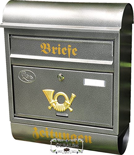 BTV Briefkasten, groß XXL, Premium-Qualität aus Stahl, lackiert, Hammerschlag-Optik Runddach R Farbe Silber Edelstahl Look Zeitungsfach Zeitungsrolle Postkasten