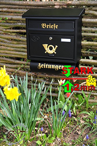 BTV Massivstahl-Briefkasten XXL, verzinkt mit Rostschutz F groß in schwarz anthrazit dunkel Zeitungsfach Zeitungen Post antik Mailbox Schild