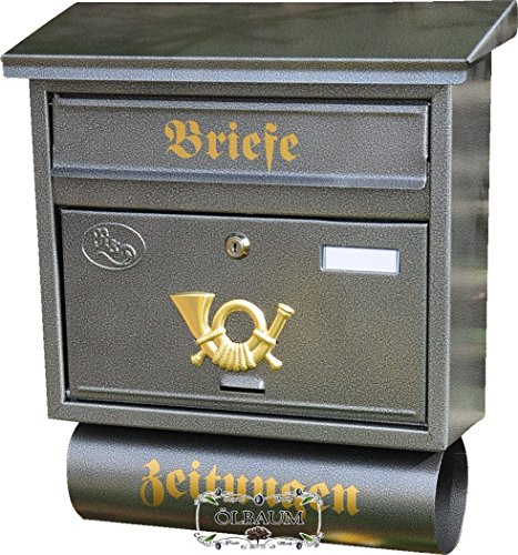 BTV Massivstahl-Briefkasten XXL, verzinkt mit Rostschutz F groß in Silber Edelstahl Farben Zeitungsfach Zeitungen Post antik Mailbox Schild