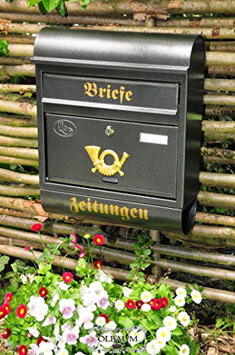 BTV Briefkasten XXL, verzinkt mit Rostschutz R/a groß in schwarz anthrazit dunkel Zeitungsfach Zeitungen rund antik Mailbox Schild