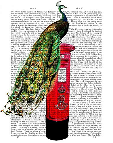 Leinwand, gerahmt, mit amerikanischer Box, Pfau auf Briefkasten, Fab Funky – Tiere und Natur, vertikaler Kunstdruck, Steampunk-Tiere, Blumen, antik, zeitgenössisch, Floating, 68 x 53 cm