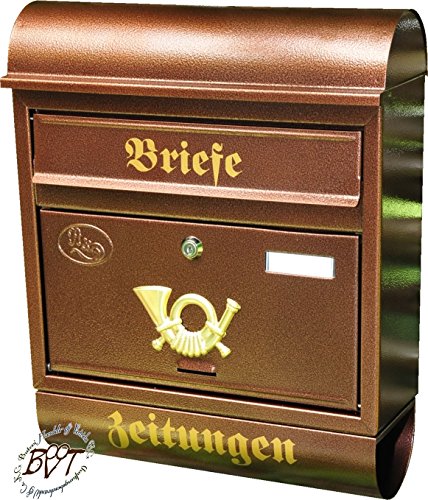 BTV Brauner Briefkasten R/c Design Briefkästen mit Deckel Abdeckung als Schutz für Zeitungen für alle kreisrunden Zeitungsfächer oder Zeitungsrollen