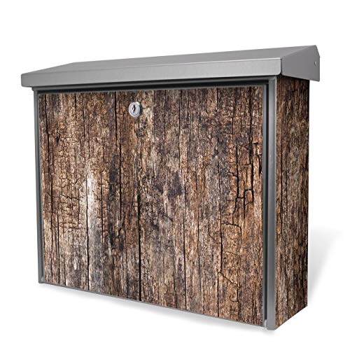 Burg-Wächter Edelstahl Briefkasten | Modell Inoxstar 4700 Ni 38,5 x 31,5 x 12cm | witterungsbeständig, mit Zylinderschloss, 2 Schlüssel, Montagematerial | Motiv Altes Holz ohne Standfuß