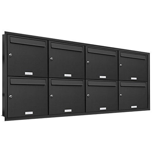 AL Briefkastensysteme, 8er Unterputzbriefkasten in Anthrazit Grau RAL 7016, Briefkastenanlage 8 Fach, Postkasten modern